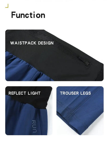 Lightweight Quick Dry Ice Silk Marathon Running Pants with Around waist Pack Breathable Workout Fitness Jogging Sport Trousers