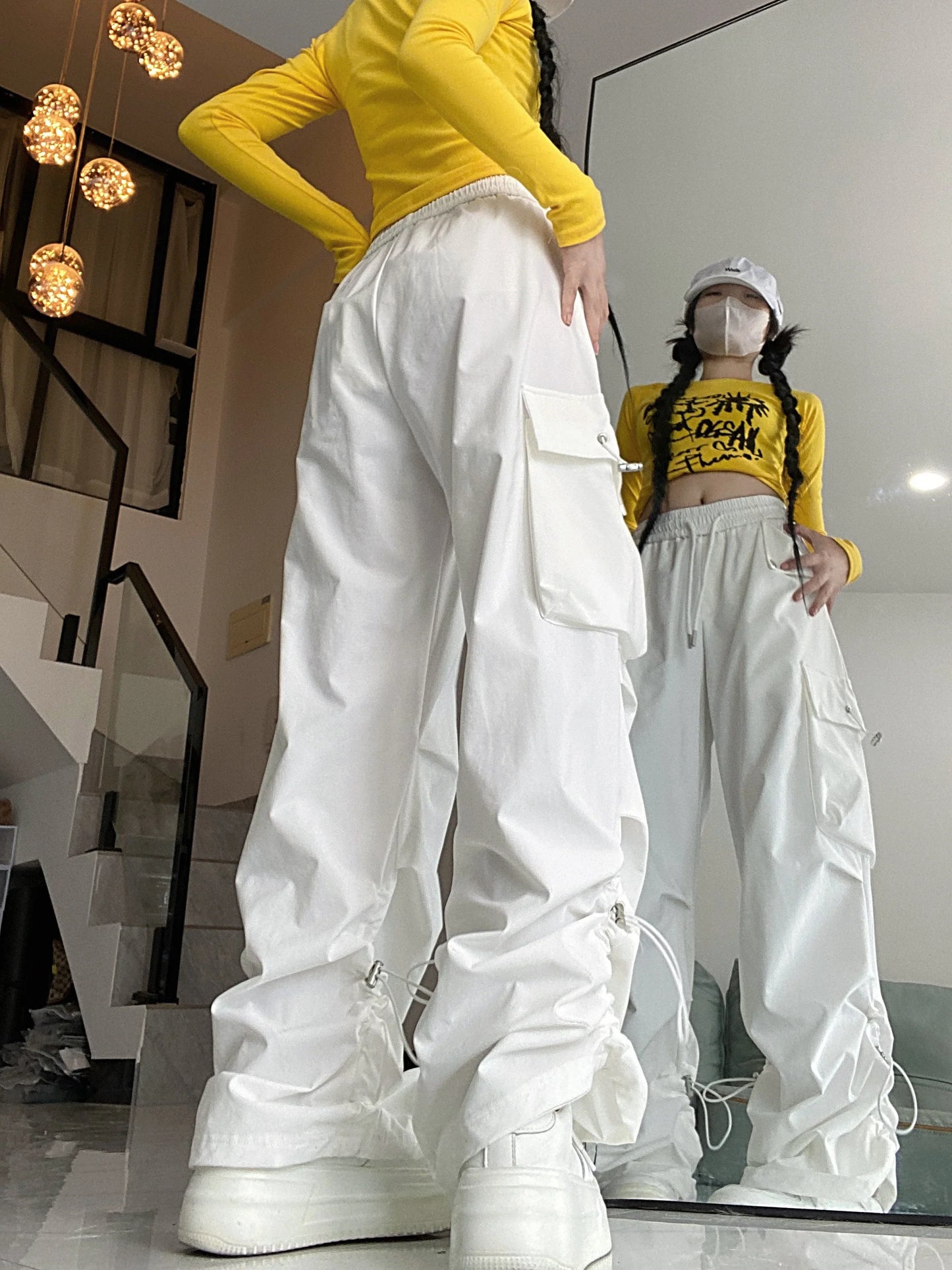 2026 New American Style Large Pocket Cargo Pants Women's Spring Summer Wide Leg Pants Loose Slimming Casual Sports Pants