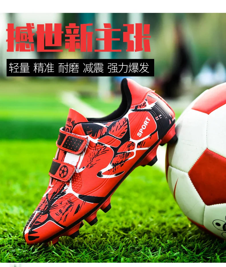 Kids Soccer Shoes HOOK&LOOP Football Sports Shoes Boy Outdoor Non-Slip Training Shoes Child Lightweight Children's Soccer Cleats