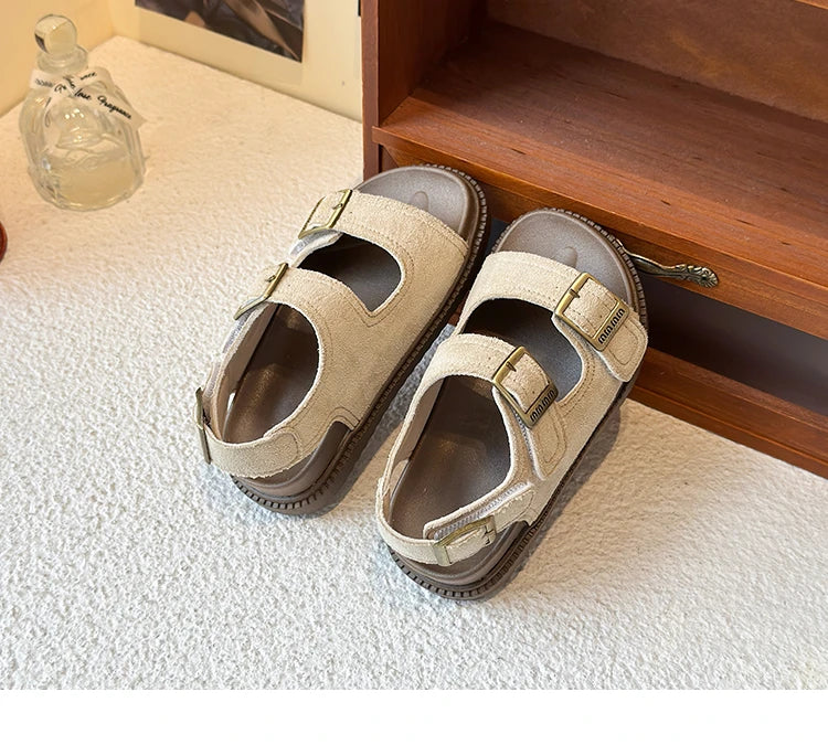 Kids Suede Strappy Sandals for Boys Girls 2025 Summer Toddler Beach Barefoot Shoes Non-slip Versatile Comfort Casual Sandals Ins