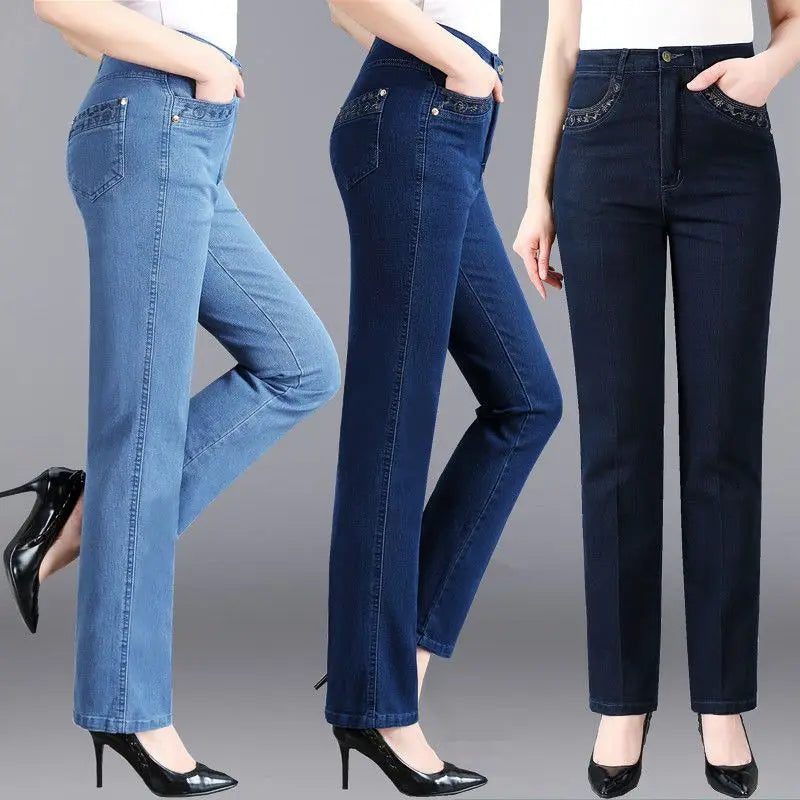 High waisted Loose Straight leg pants Women's Casual Denim Trousers