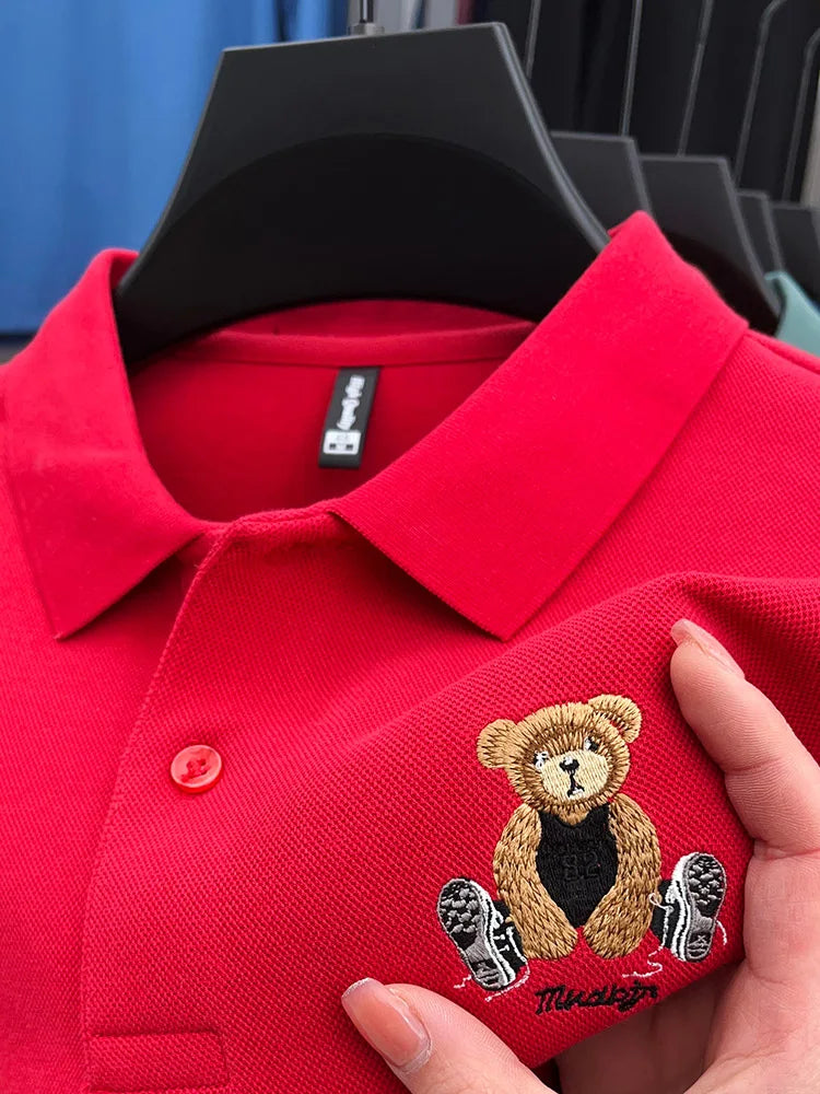 100% Cotton Luxury Quality Men's Polo Shirt Autumn Bear Exquisite Embroidery Long Sleeve T-shirt Trend Fashion Golf Menswear Top