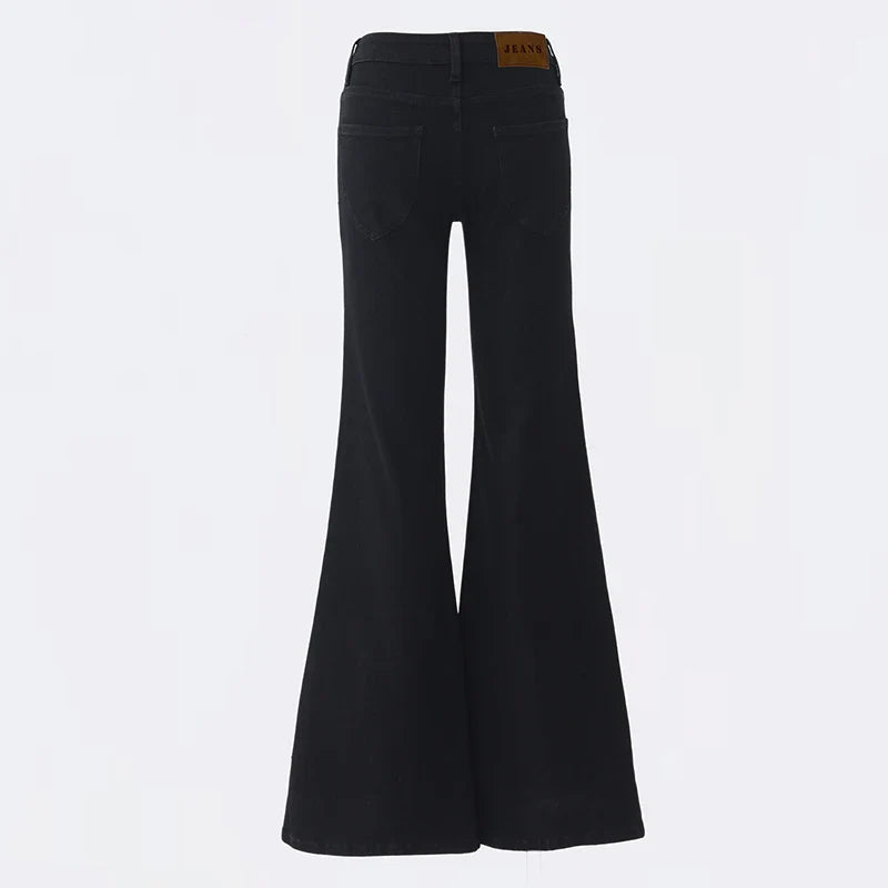 2025 New Low Waist Boot Cut Jeans For Women Fashion Stretch Denim Flared Pants Black Casual Female Bell Bottom Trousers