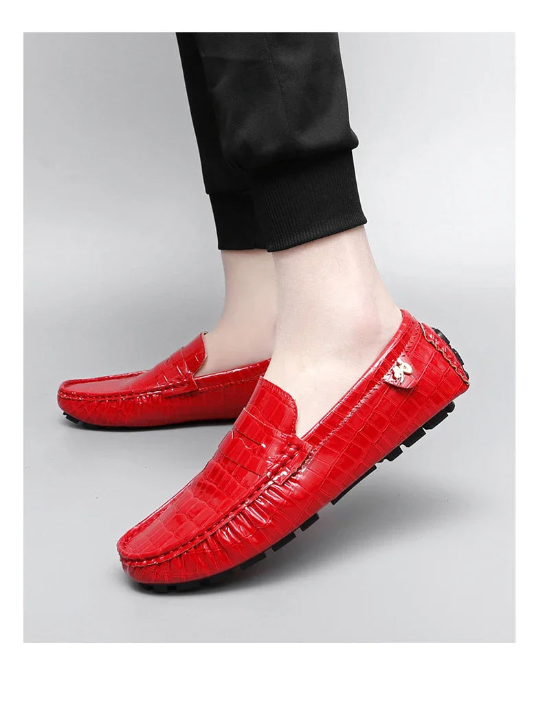 Patent Leather Loafers for Men, Crocodile Pattern, Korean Style, Trendy, Popular Casual Leather Shoes, Slip-On Loafers, Lazy Shoes