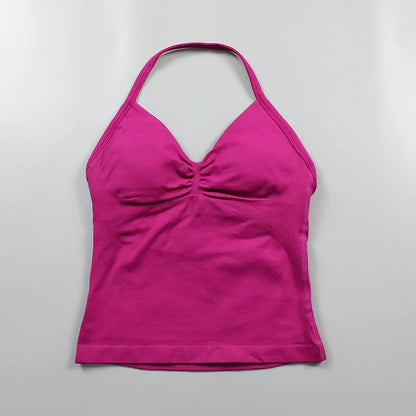 Yoga Longline Strappy Top Leggings Set Women's Backless Camisole Built-In bra Vest High-Waisted Hip Lift Gym Shorts Sports Set