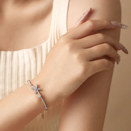 Bow Star Moissanite Bracelets for Women S925 Silver Adjustable 16+3cm Elegant Romantic Engagement Jewelry Gifts for Her