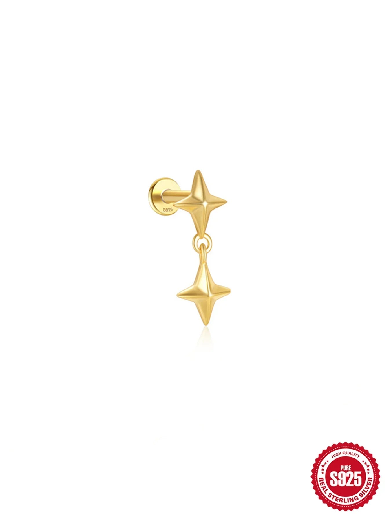 1PC Four Pointed Star Moon Tassel Lotus Cartilage Spiral Puncture 925 Sterling Silver Stud Earring For Women Ins Earring