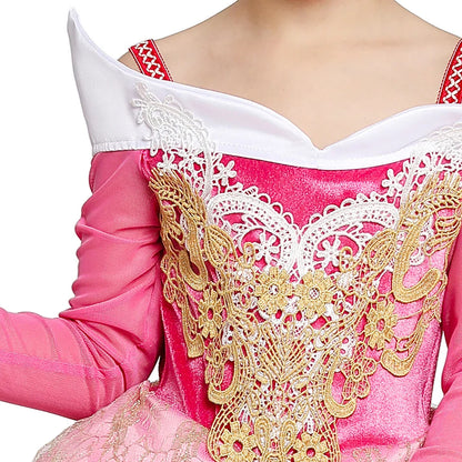Luxury Girls Princess Costume Ball Gown Dress Fancy Birthday Carnival Party Off Shoulder Golden Applique Children Outfits Dress