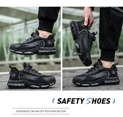 Rotating Button Work Safety Shoes for Men protection Safety Work Shoes Anti Puncture Work Sneakers Anti-smash Steel Toe Boots