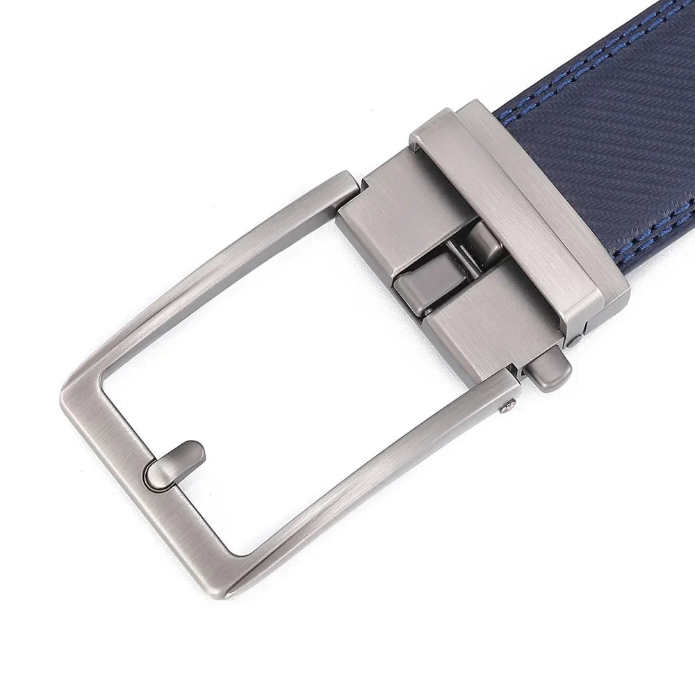 Unisex Click Belts for Men Luxury Brand Designer Fashion Automatic Buckle Genuine Leather Men's Belt Male Jeans Waist Strap Blue