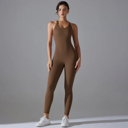 Sexy Backless Bodycon Scrunch Jumpsuit Raises Butt Women Dance Fitness Overalls Push Up Sleeveless Yoga Sport Jump Suit