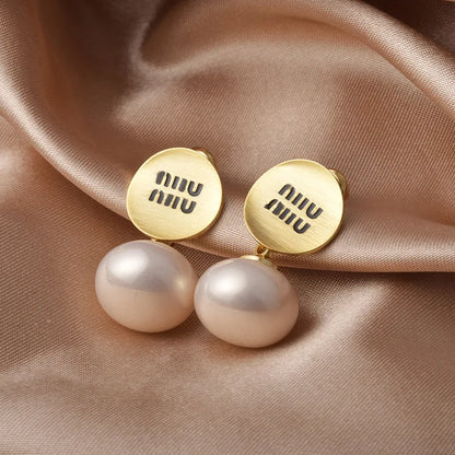 Luxury Brand 18K Gold Plated French Pearl Pendant Earrings, Trendy Women's Jewelry Accessories，Wedding Banquet Anniversary Gift