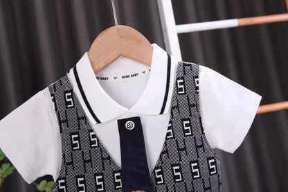 Children Boys Cotton Clothes Outfits Gentleman Tie Patchwork Vest T-Shirt 2pcs/Set Toddler Kids Clothing Sets Suit 0-5 Years