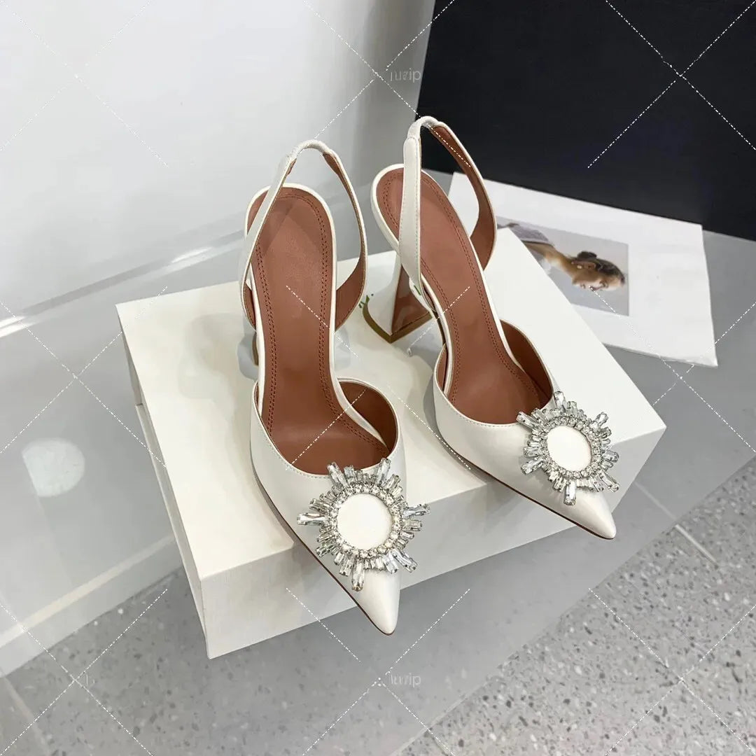 Women's Sandals 2026 New Sun Button Water Diamond Pointed High Heels Fashionable Banquet Wine Glass and Baotou Sandals