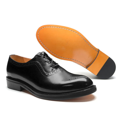 Classy Men's Oxfords Wedding Formal Shoes Handmade Genuine Leather Lace-up Brogue Round Toe Business Office Dress Shoes for Men