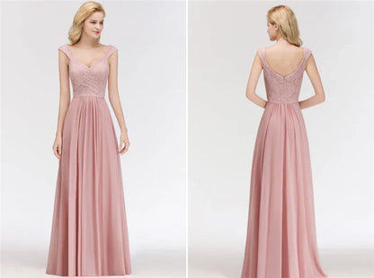 Dusty Pink Lace Chiffon Long Evening Dresses Women A-line Sleeveless Bridesmaid Formal Wedding Party Prom Gowns Robe De Soiree