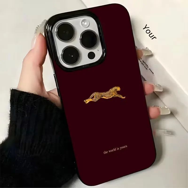 Fashion Leopard Print Burgundy Phone Case For iPhone 17 Pro Case iPhone 11 12 13 14 15 16 Pro Max 17 Air X XS 7 8 Plus 16E Cover