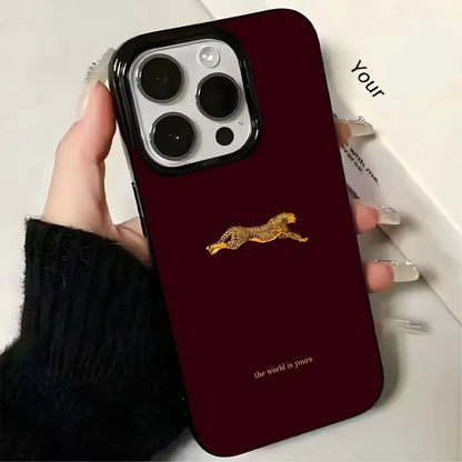 Fashion Leopard Print Burgundy Phone Case For iPhone 17 Pro Case iPhone 11 12 13 14 15 16 Pro Max 17 Air X XS 7 8 Plus 16E Cover