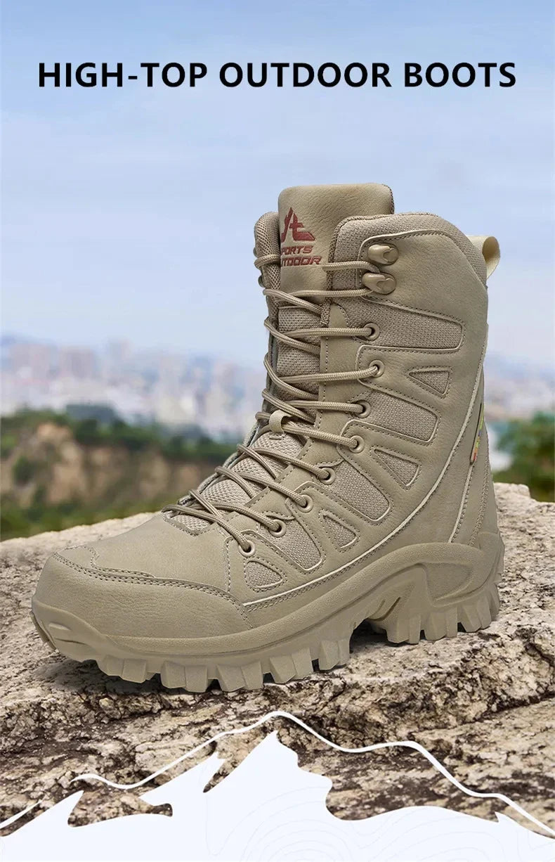 New Men's Boots Fashion Outdoor Men Hiking Boots High Top Breathable Men Desert Combat Ankle Boots Non-slip Motorcycle Boots