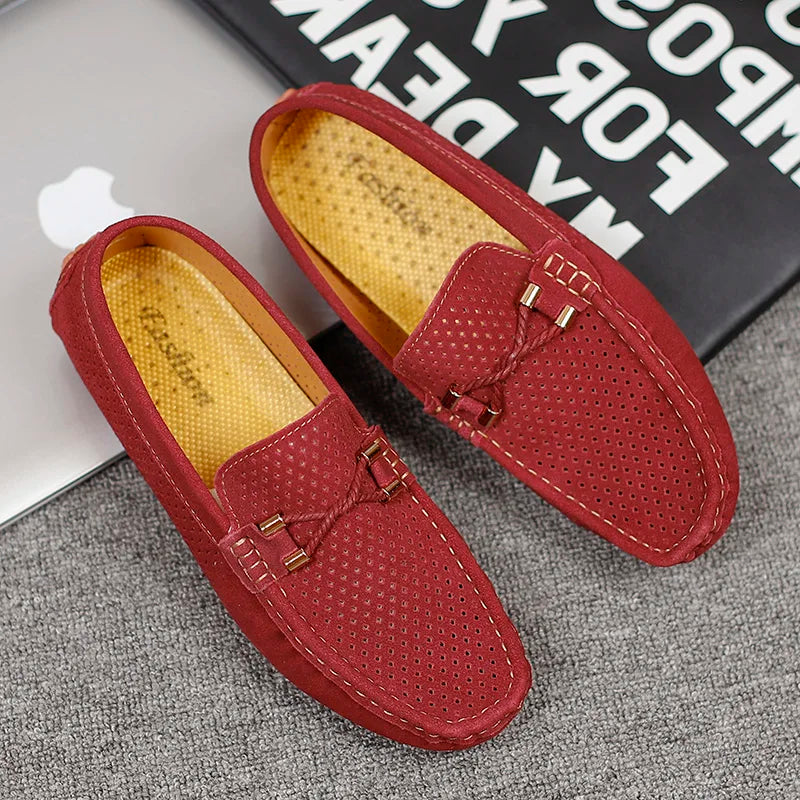 Mens Casual Shoes Genuine Leather Man Loafers Slip on Flats Lightweight Mens Driving Shoes Lazy Shoes