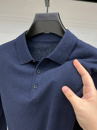 Men's Long Sleeve Fashion Casual Polo, Shirt Collar Pullover Sweater. Business Sweater T-shirt Golf Spring & Autumn Wool