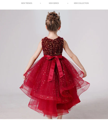 Summer Sequin Lace Tuxedo Wedding Dress for girls 3-13 years old Sleeveless fluffy Mesh gauze Doveark brand