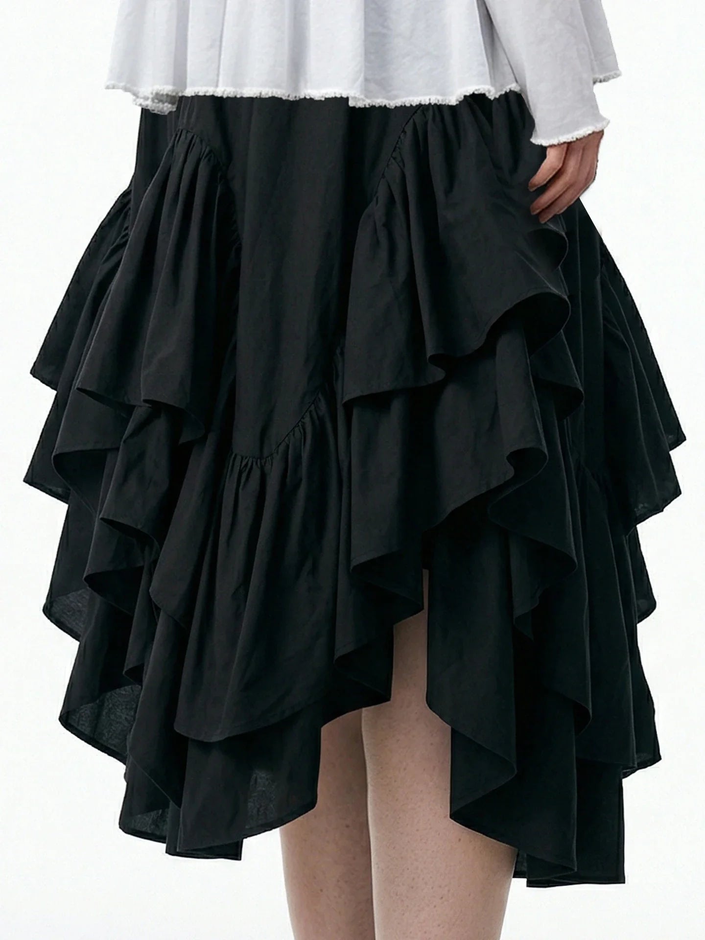 2026 Spring Forest High Waist Irregular Ruffle Edge Medium Long Dress Black Half Skirt Female 265401
