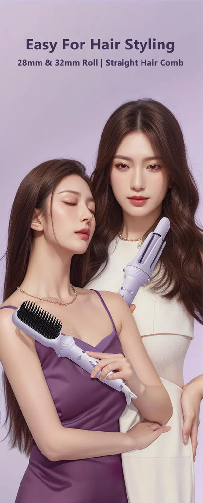 3 IN 1 Negative Ions 28mm & 32mm Roll Automatic Hair Curler Heating Straight Hair Comb Electric Ceramic Curling Iron Hair Stick