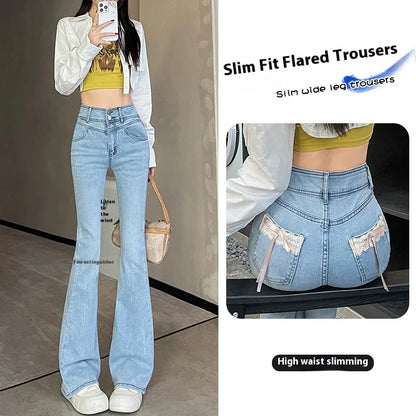 Stretch Spice Girls Bow Lace Splicing Micro Jeans