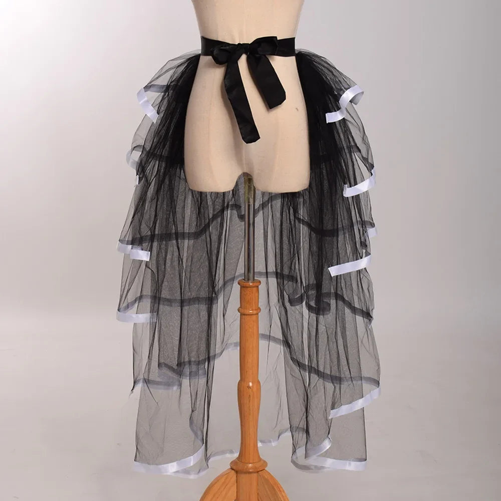 Women Punk Puffy Ruffle Tutu Bustle Skirts Sexy Steampunk Cocktail Party Tie-on Overskirt Gothic Tulle Skirt for Female