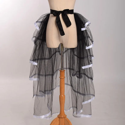 Women Punk Puffy Ruffle Tutu Bustle Skirts Sexy Steampunk Cocktail Party Tie-on Overskirt Gothic Tulle Skirt for Female