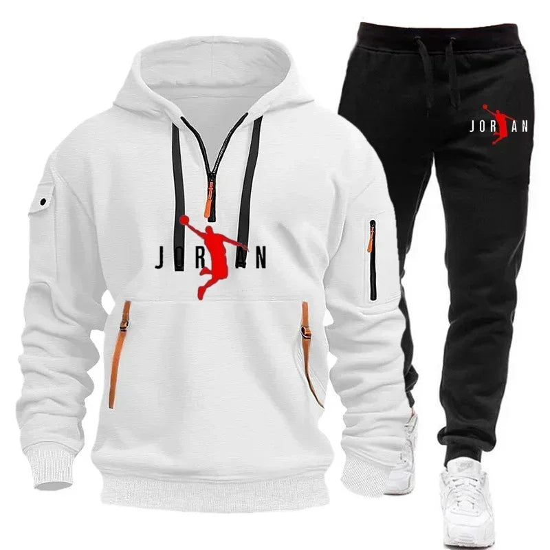 2025 Men's sports brand sweatshirt and hoodie 2-piece set, wool men's hip-hop sweatshirt, men's hoodie, casual sportswear set