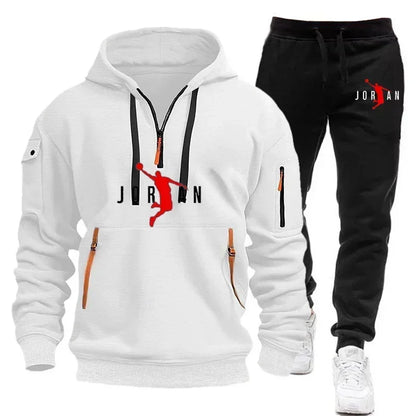 2025 Men's sports brand sweatshirt and hoodie 2-piece set, wool men's hip-hop sweatshirt, men's hoodie, casual sportswear set