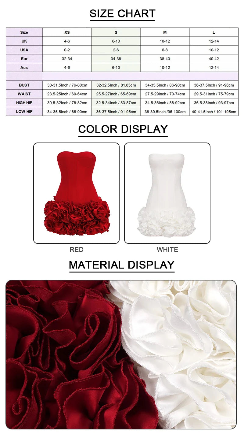 Christmas Dress Strapless Backless Red Structured Floral Embellished Mini Length Bodycon Celebrity Party Cocktail Dress