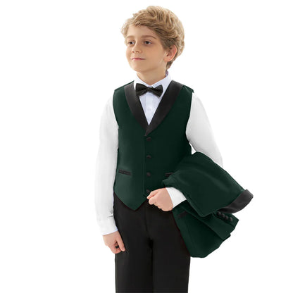 High Quality Boys Formal Suit 4 Pieces Green Party Dresswear for Kids Toddler 3-14 Years Jacket Pants Vest Bowtie Fast Shipping