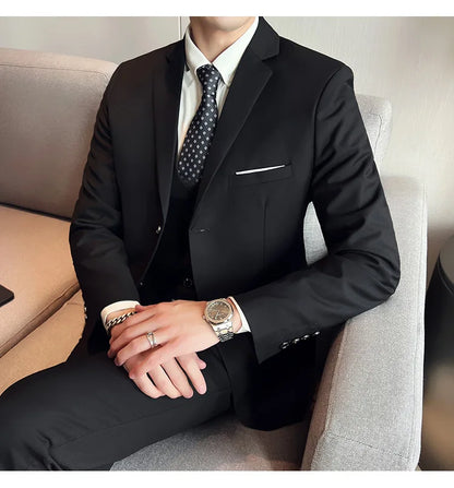 Men's High-Quality 3-Piece Business Casual Wedding Suit Vest Trousers Set Handsome Fashion Banquet Clothing S-6XL