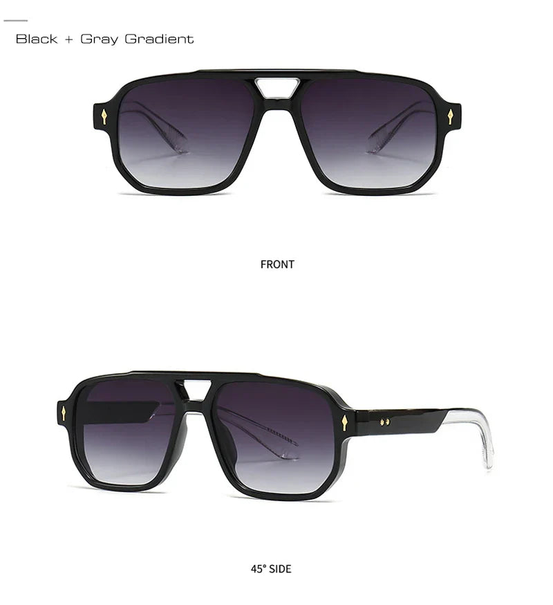 Double Bridges Square Sunglasses Women Gradient Shades UV400 Fashion Brand Designer Rivets Men Sun Glasses