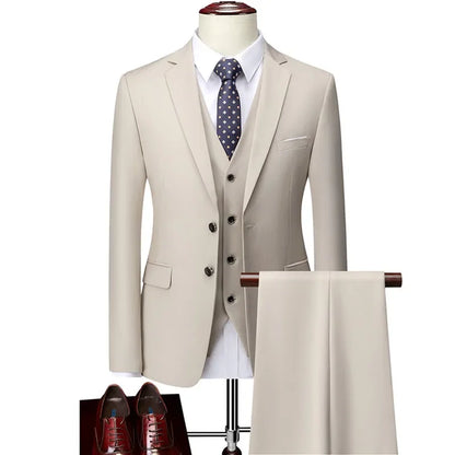 Classic Wedding Tuxedos Casual Solid Suits Slim Fit 3/2 Pieces Groomsmen Suit Male Formal Business Men Clothing