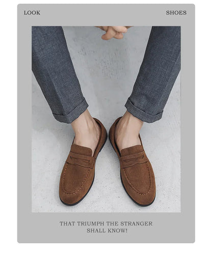 Retro Brown Men's Loafers Comfortable Suede Leather Casual Shoes Man Slip-on Shoes Flat Moccasins For Men zapatos de hombre