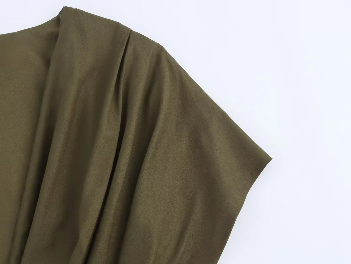 women's casual fashion pleated drop shoulder short sleeve V-neck midi long dress