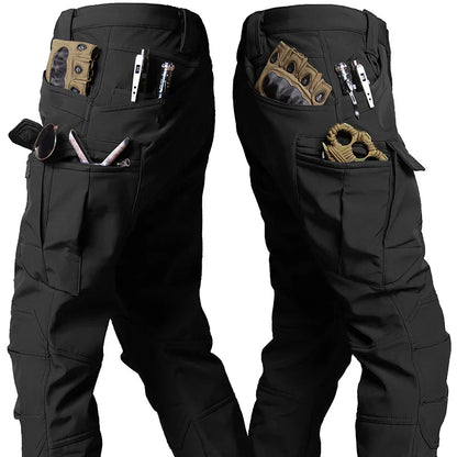 Outdoor Tactical Set Men Military Multi-pocket Hooded Work Jacket+Windproof  Waterproof Fleece Cargo Pants Winter Sharkskin Suit