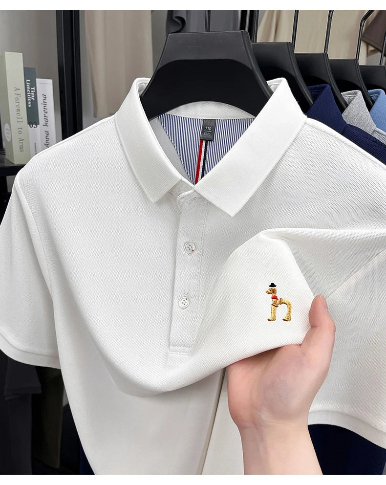 High end luxury brand short sleeve polo shirt summer new trend cute dog embroidery design T-shirt casual Korean golf men's wear