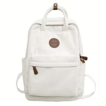Casual Corduroy Backpack for Teens, 14 Laptop Compartment, High School & College Bag with Zipper Pocket, Backpacks for School