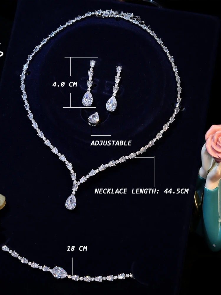 High Quality Cubic Zirconia Bridal Wedding Jewelry Water Drop Necklace Lady Pendant Four Piece Set Party Accessories