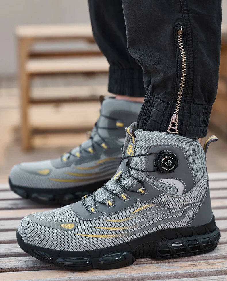 Men's Safety Shoes High Top Work Safety Shoes Steel Toe Sneakers Rotation Button Anti-smash Antipuncture Steel  Safety Boots