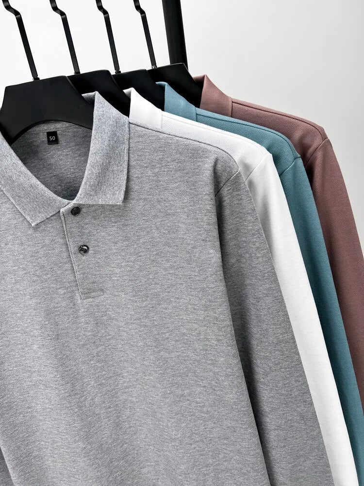 100% Cotton Polo Shirt, Four Seasons Universal  Leisure Long Sleeve, Breathable Lapels T-shirt, Perfect for Golf Sports Durable