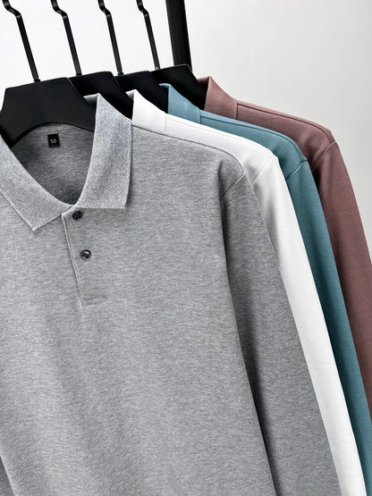 100% Cotton Polo Shirt, Four Seasons Universal  Leisure Long Sleeve, Breathable Lapels T-shirt, Perfect for Golf Sports Durable