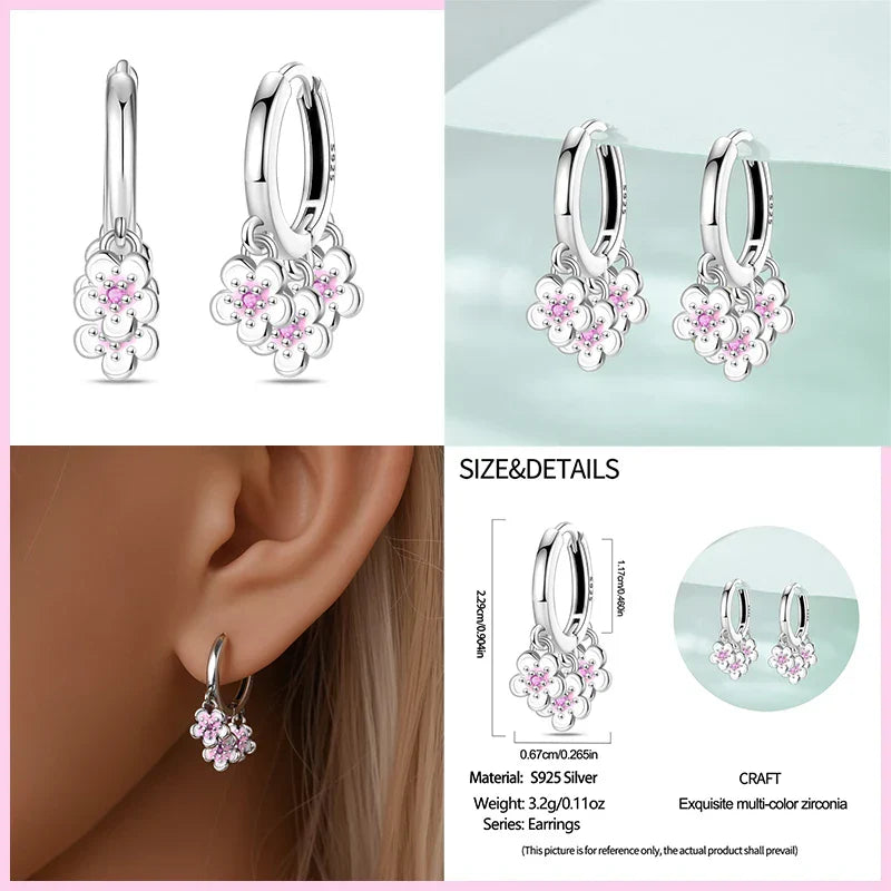 Earrings For Womens 925 Silver Color Pink Rainbow Horse Bear Bee Double Hoop Earrings Fine Engagement Anniversary Jewelry Gifts