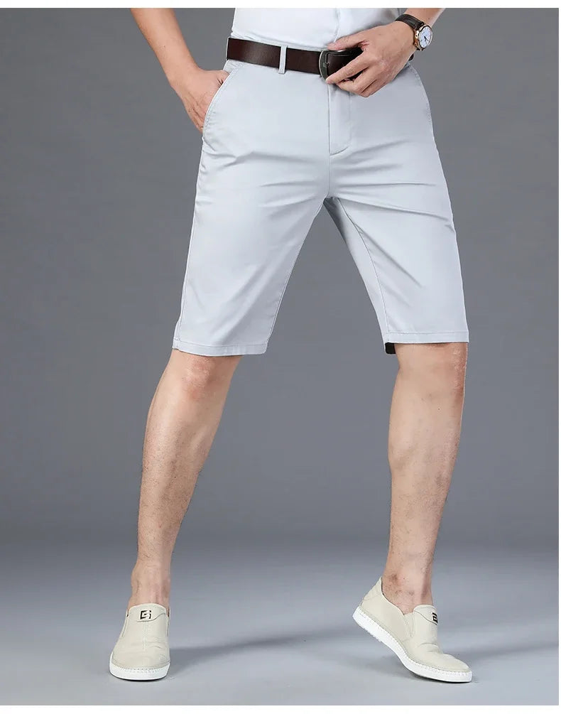 6 Colors Casual Shorts Men Summer New Fashion Business Straight Elastic Thin Short Pants High Quality Male Clothes Khaki Beige