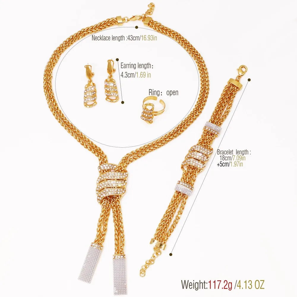 Design Women Jewelry Set 18K Gold Color Charm Necklace Chain Braclete Chic Earring Ring Indian Nigeria Jewellery Gift